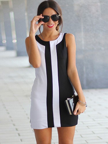 black-and-white-stitching-sleeveless-summer-a-line-mini-dress-plus-size1